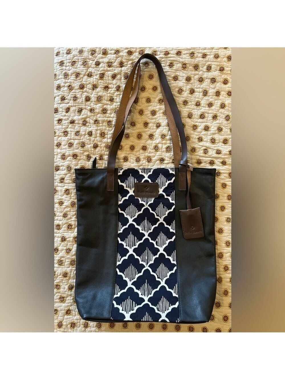 Batik Blendz Black and White Canvas and Leather Tote